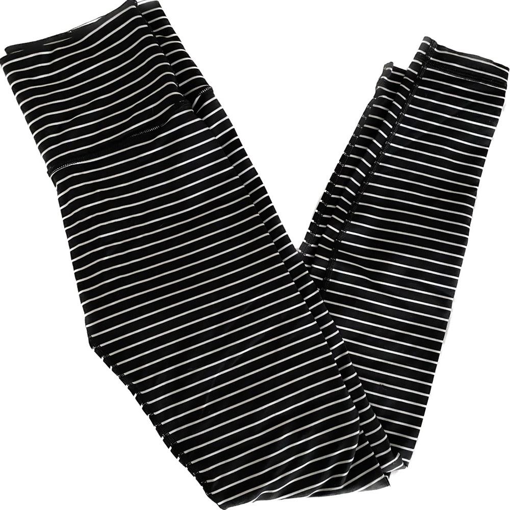 Lululemon Wunder Under Black & White Striped Leggings Size 6